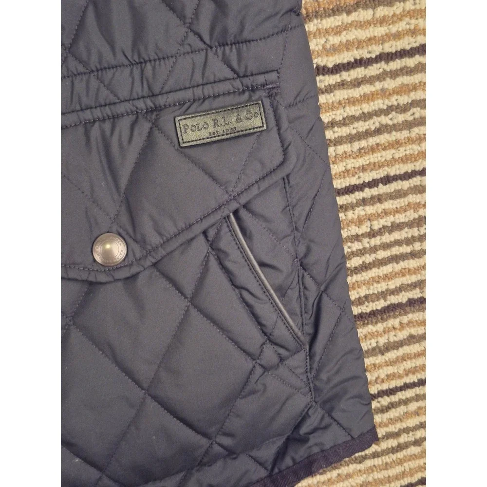 Polo Ralph Lauren Mens Black Diamond Quilted Vest Mock Neck Full Zip Large